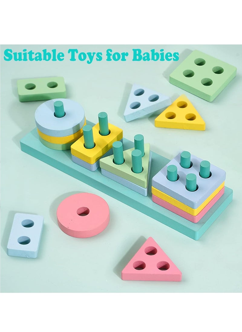 Kids Toys for 1+ 1 2 3 Year Old Boys Girls Wooden Montessori Toys Boy Age 1-2-3 Stacking Shape Blocks Sorter Toy Birthday Gifts for 6 12 18 24 Months Babies Puzzle Game Toy for 1-3 Years Old Toddlers  - Image 2