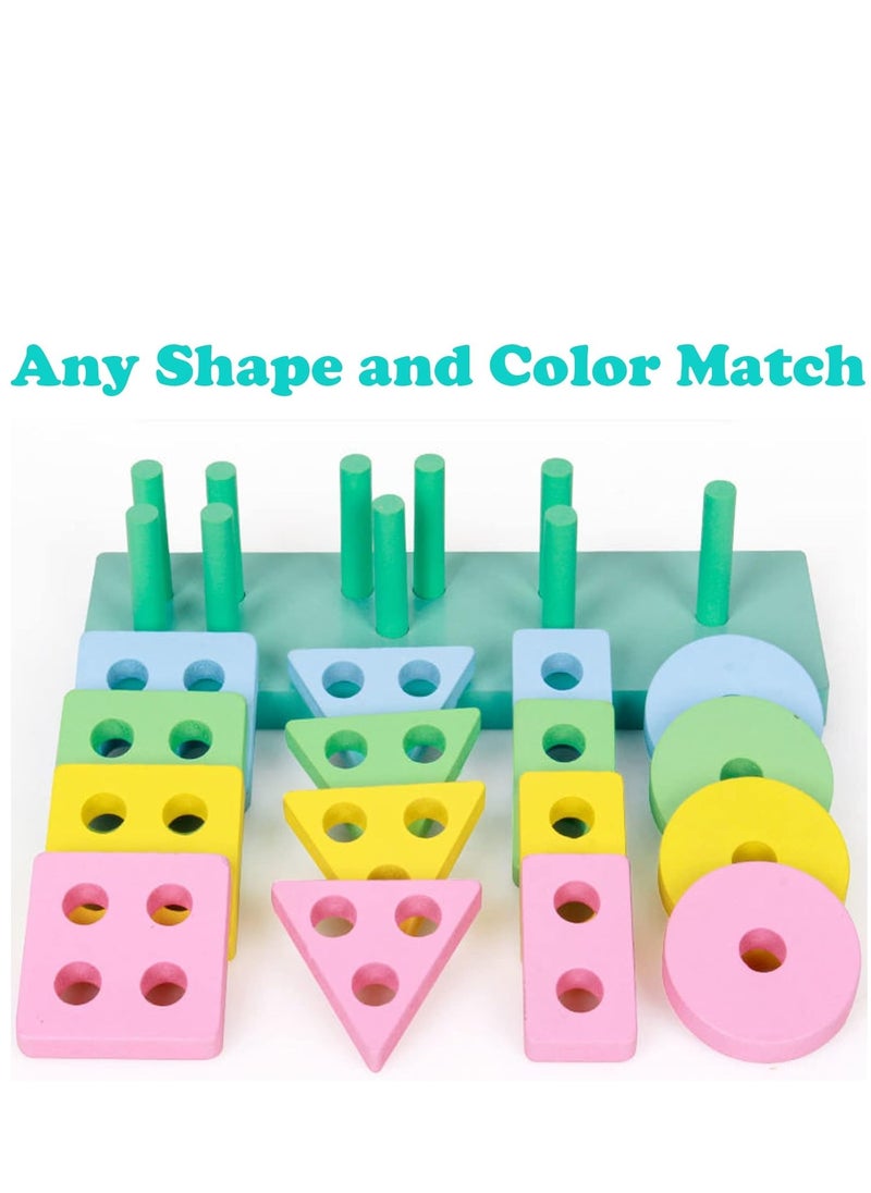 Kids Toys for 1+ 1 2 3 Year Old Boys Girls Wooden Montessori Toys Boy Age 1-2-3 Stacking Shape Blocks Sorter Toy Birthday Gifts for 6 12 18 24 Months Babies Puzzle Game Toy for 1-3 Years Old Toddlers  - Image 1