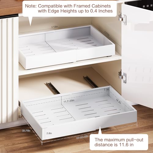 QUYUWU Pull out Cabinet Organizer,Extendable (12"-20") Heavy-Duty Pull-Out Drawers – Secured with Nano Adhesive Tape, Ideal for Cookware Storage, for Kitchen Base Cabinets (21" Dx12-20" W(2 Pack)) - Image 5