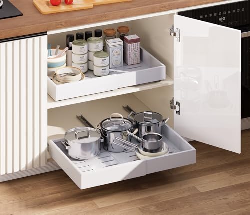 QUYUWU Pull out Cabinet Organizer,Extendable (12"-20") Heavy-Duty Pull-Out Drawers – Secured with Nano Adhesive Tape, Ideal for Cookware Storage, for Kitchen Base Cabinets (21" Dx12-20" W(2 Pack)) - Image 1