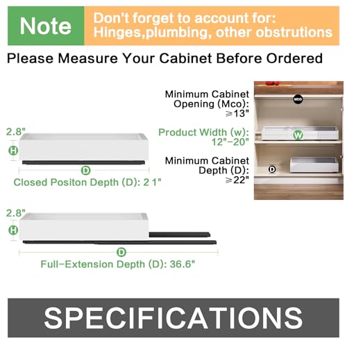 QUYUWU Pull out Cabinet Organizer,Extendable (12"-20") Heavy-Duty Pull-Out Drawers – Secured with Nano Adhesive Tape, Ideal for Cookware Storage, for Kitchen Base Cabinets (21" Dx12-20" W(2 Pack)) - Image 2