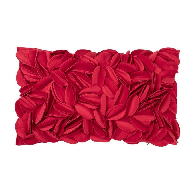 Handmade 3D Flower Throw Pillow Cover Decorative Cushion Cover Soft Pillow Case Sham for Sofa Couch Bed Living Room Home 12 X 20 Inches Velvet Christmas Red