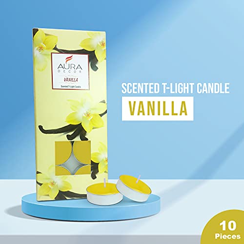 AURA DECOR AuraDecor Vanilla Scented Tealight Candles Pack of 10 | 3-Hour Burn Paraffin Wax Lights for Home Decor, Spa, Relaxation & Festive Decor - Image 3