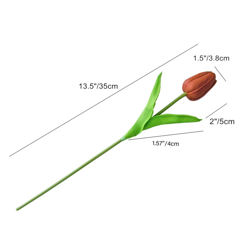 Mandy's Artificial Tulips 20 Stems Burnt Orange PU Faux Flowers for Valentine's Day and Easter Decorations Wedding Home Decor 13.5 Inch - Image 2