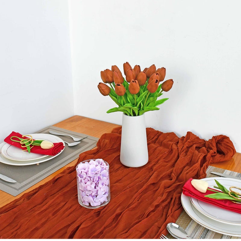 Mandy's Artificial Tulips 20 Stems Burnt Orange PU Faux Flowers for Valentine's Day and Easter Decorations Wedding Home Decor 13.5 Inch - Image 3