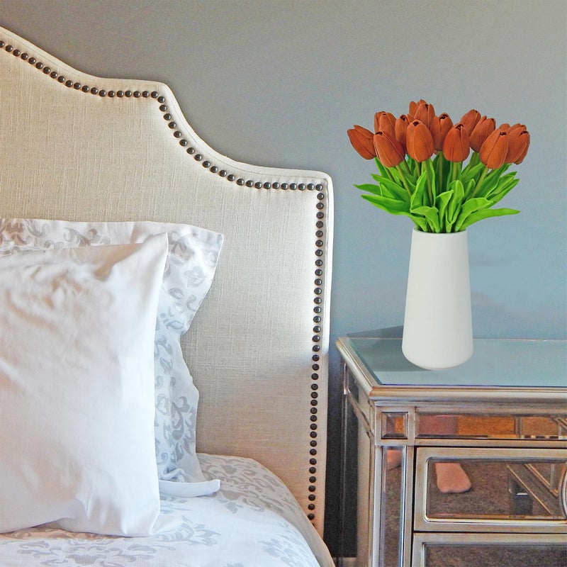Mandy's Artificial Tulips 20 Stems Burnt Orange PU Faux Flowers for Valentine's Day and Easter Decorations Wedding Home Decor 13.5 Inch - Image 4
