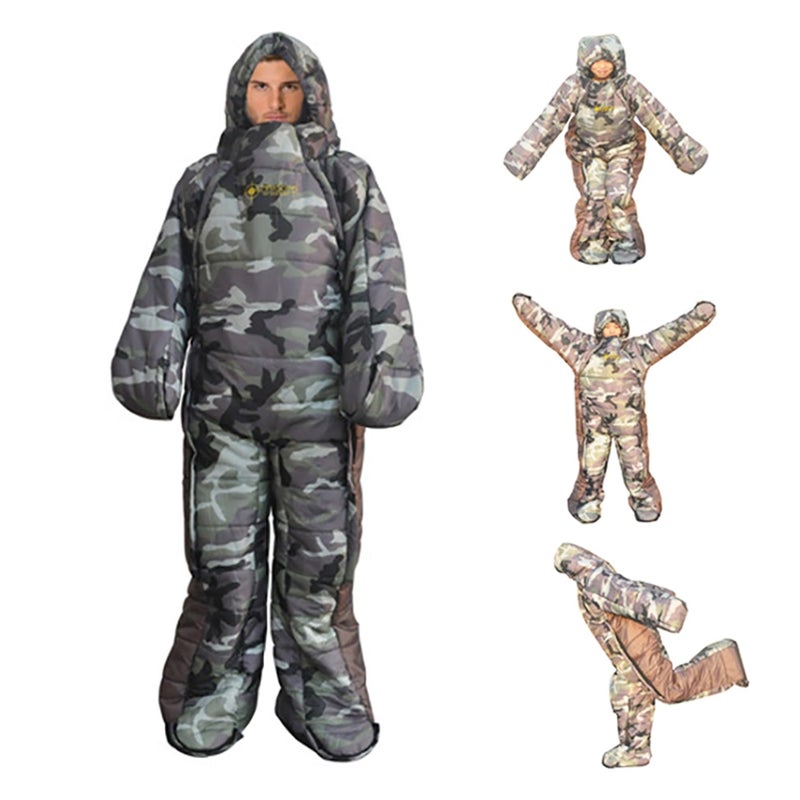 HI SUYI 72" Large Wearable Human Sleeping Bag Zipped Foot Opening Design Free Size Ultralight Hoodie Quilted Warm Thermal Coat for Adults Winter or Outdoor 4 Season Camping - Image 2