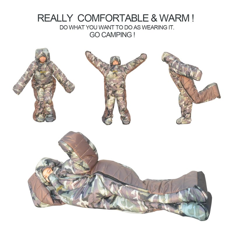 HI SUYI 72" Large Wearable Human Sleeping Bag Zipped Foot Opening Design Free Size Ultralight Hoodie Quilted Warm Thermal Coat for Adults Winter or Outdoor 4 Season Camping - Image 4