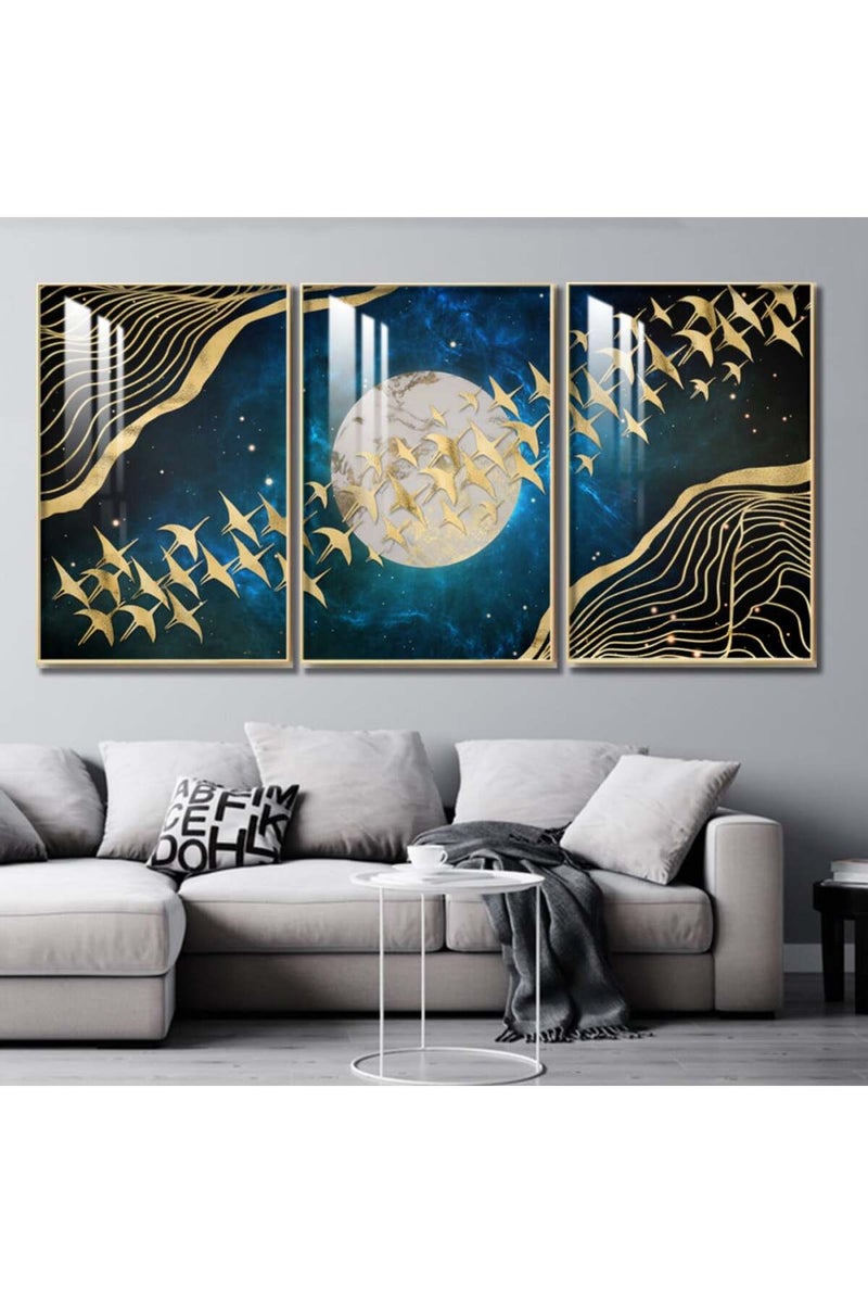 Marktna Three wooden wall painting with a frame and a clear acrylic layer - Image 1