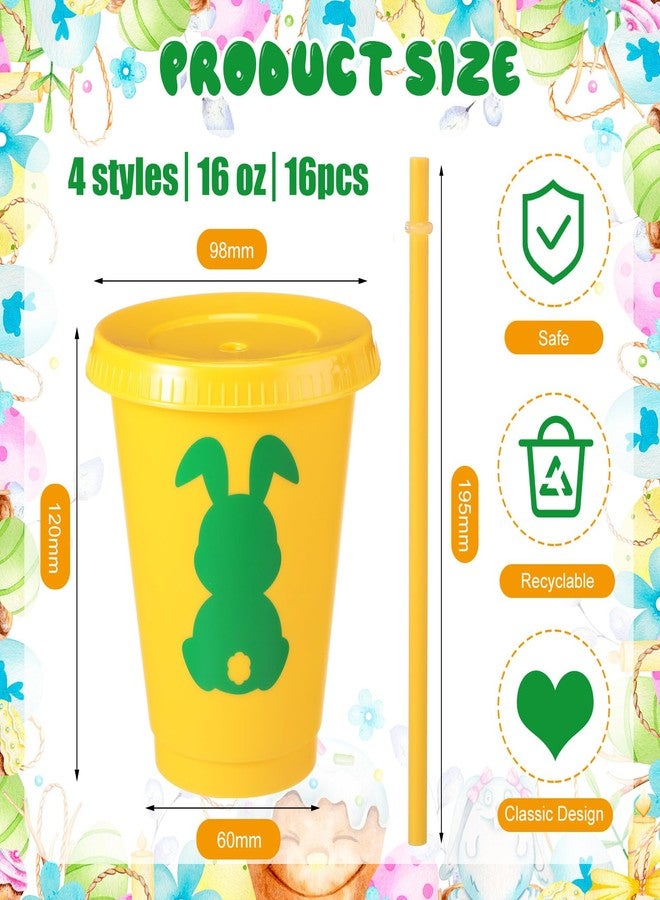 Suttmin 24 Set Easter Cups with Lids and Straws 16 oz Plastic Bunny Reusable Rabbit Cups Bulk Spring Easter Party Supplies for Kids Adults - Image 2