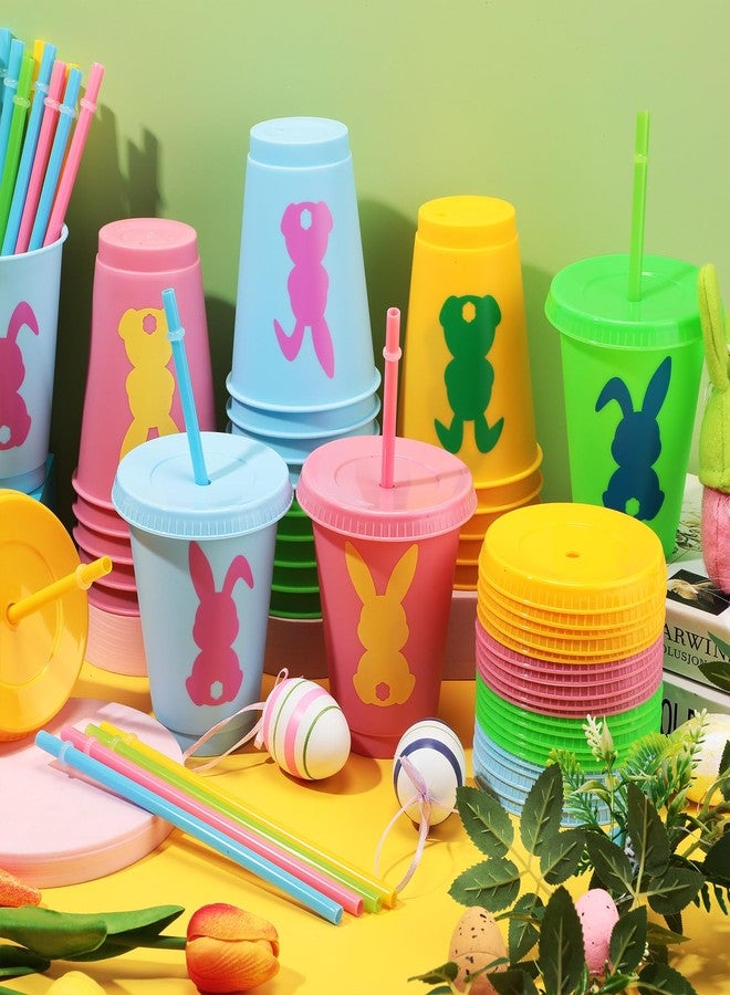Suttmin 24 Set Easter Cups with Lids and Straws 16 oz Plastic Bunny Reusable Rabbit Cups Bulk Spring Easter Party Supplies for Kids Adults - Image 5