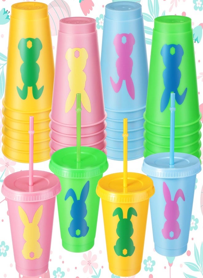 Suttmin 24 Set Easter Cups with Lids and Straws 16 oz Plastic Bunny Reusable Rabbit Cups Bulk Spring Easter Party Supplies for Kids Adults - Image 1