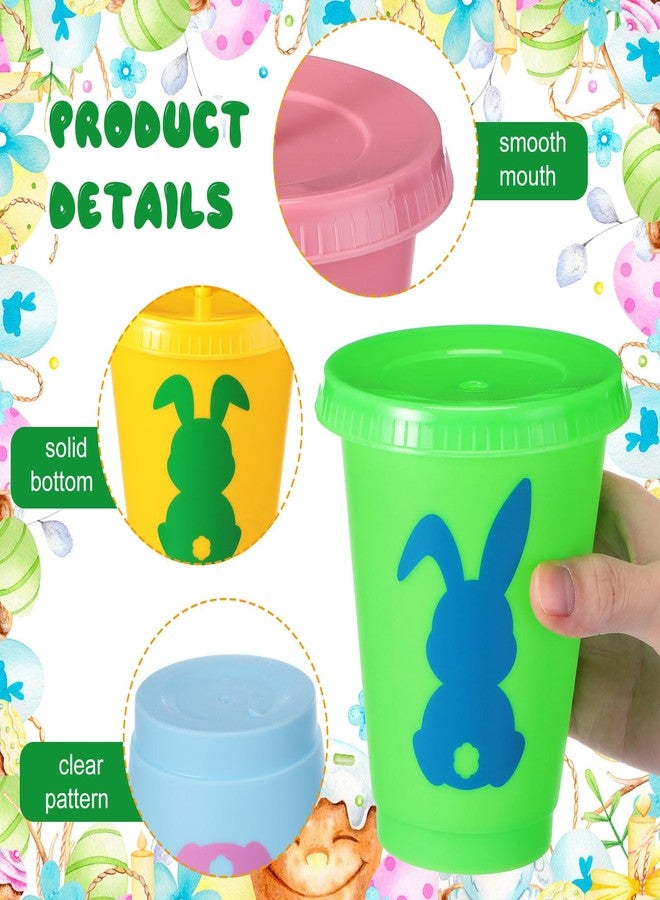 Suttmin 24 Set Easter Cups with Lids and Straws 16 oz Plastic Bunny Reusable Rabbit Cups Bulk Spring Easter Party Supplies for Kids Adults - Image 3