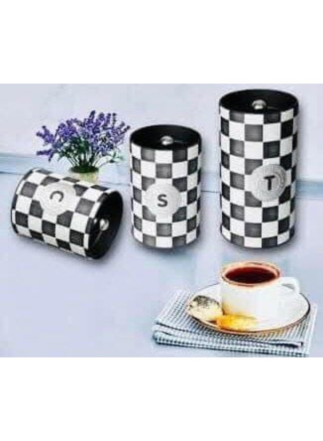 3-in-1 coffee set, Turkish-made tin canister set, a masterpiece for your kitchen. Consisting of 3 canisters of different sizes for tea (T), sugar (S), and coffee (C), with a tightly sealed cap. A high-quality imported product, a very valuable gift. - Image 3