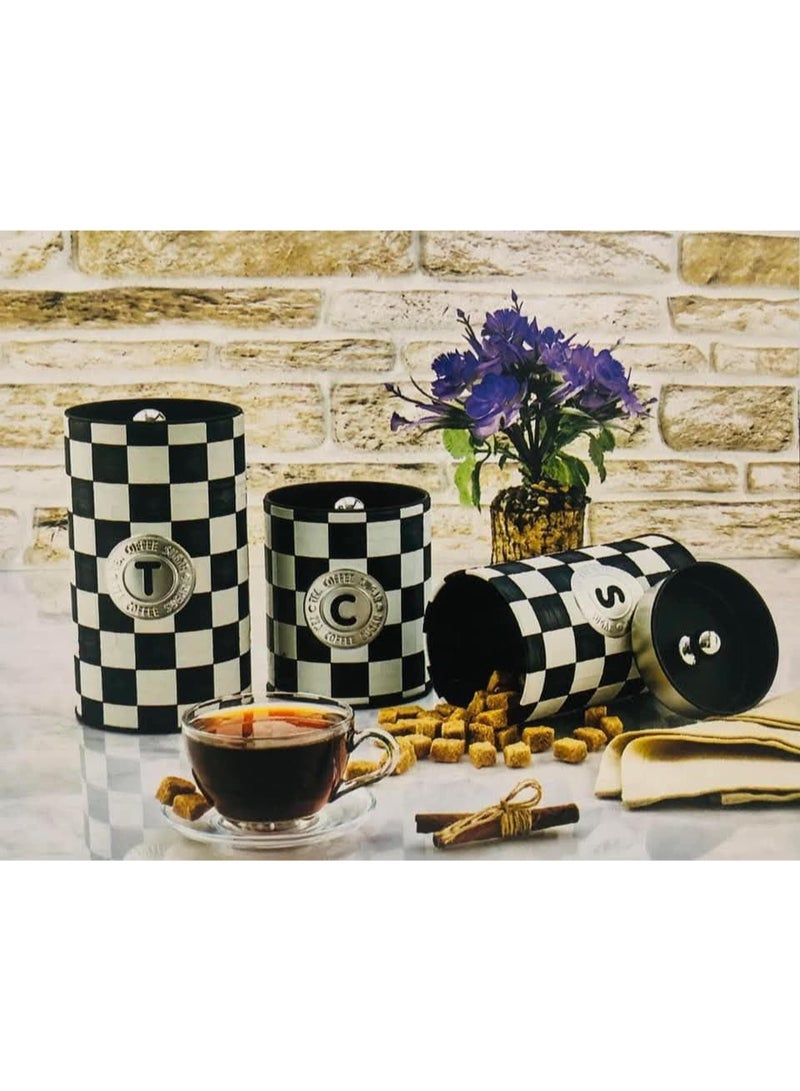 3-in-1 coffee set, Turkish-made tin canister set, a masterpiece for your kitchen. Consisting of 3 canisters of different sizes for tea (T), sugar (S), and coffee (C), with a tightly sealed cap. A high-quality imported product, a very valuable gift. - Image 5