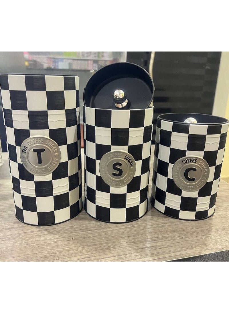 3-in-1 coffee set, Turkish-made tin canister set, a masterpiece for your kitchen. Consisting of 3 canisters of different sizes for tea (T), sugar (S), and coffee (C), with a tightly sealed cap. A high-quality imported product, a very valuable gift. - Image 1