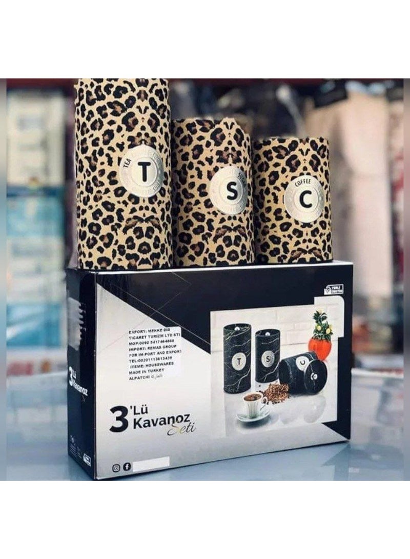3-in-1 coffee set, Turkish-made tin canister set, a masterpiece for your kitchen. Consisting of 3 canisters of different sizes for tea (T), sugar (S), and coffee (C), with a tightly sealed cap. A high-quality imported product, a very valuable gift. - Image 4