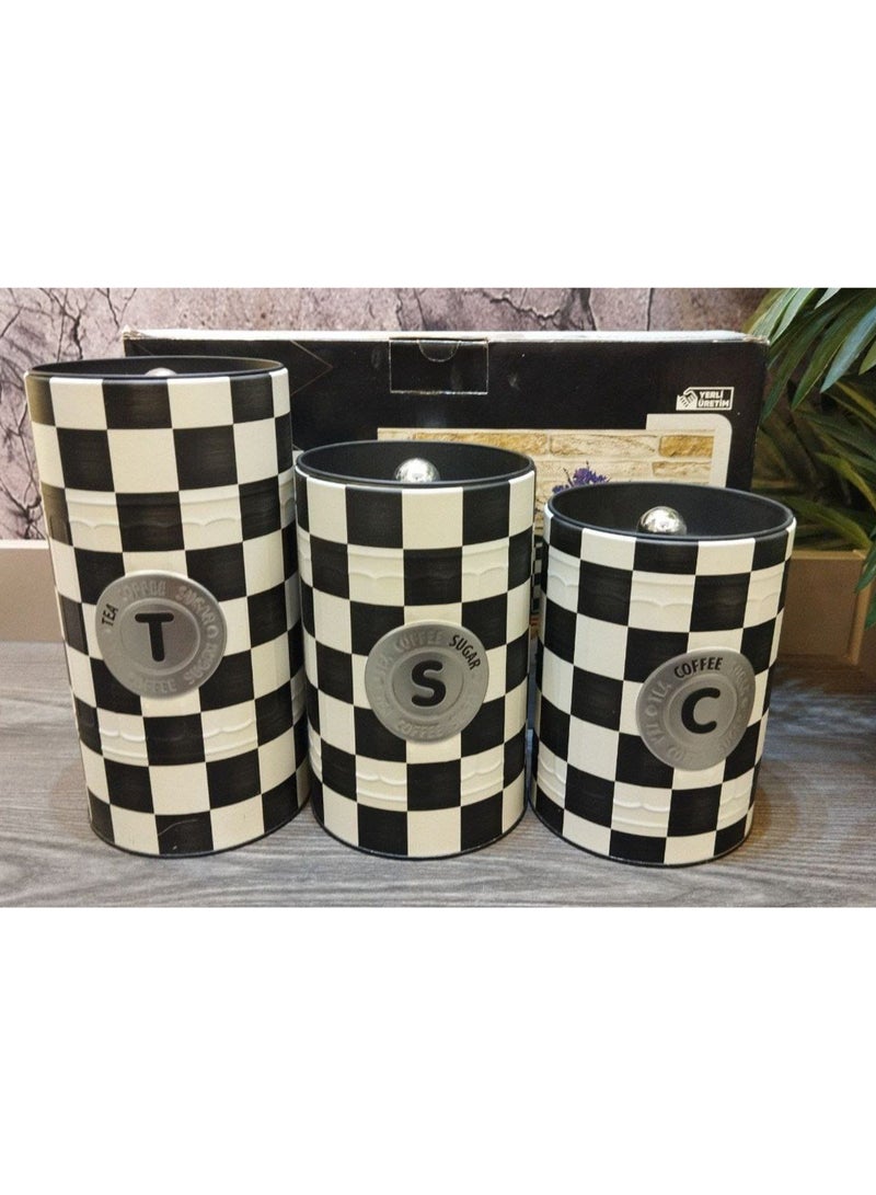 3-in-1 coffee set, Turkish-made tin canister set, a masterpiece for your kitchen. Consisting of 3 canisters of different sizes for tea (T), sugar (S), and coffee (C), with a tightly sealed cap. A high-quality imported product, a very valuable gift. - Image 2