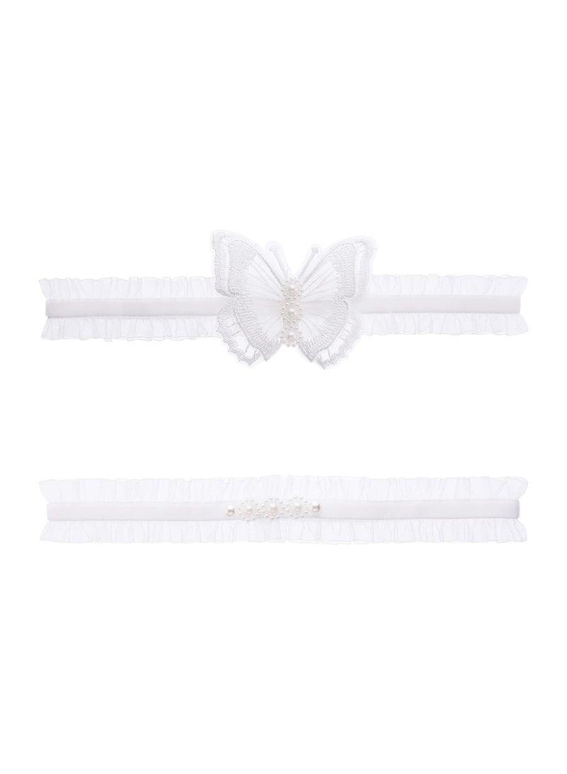 SOLARAE Elegant Bridal Wedding Garter Set with Hand-Sewn Faux Pearls in Blue and White, Perfect for Brides, Birthdays, Anniversaries, Proms, and Masquerade Parties (Two Pairs) - Image 2