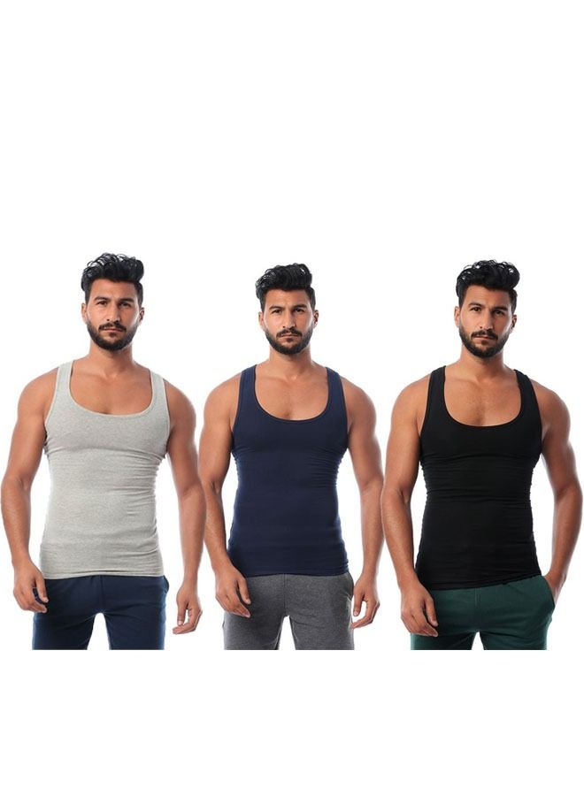 DICE 3-Piece Cotton Sleeveless Undershirt Set Navy/Grey/Black