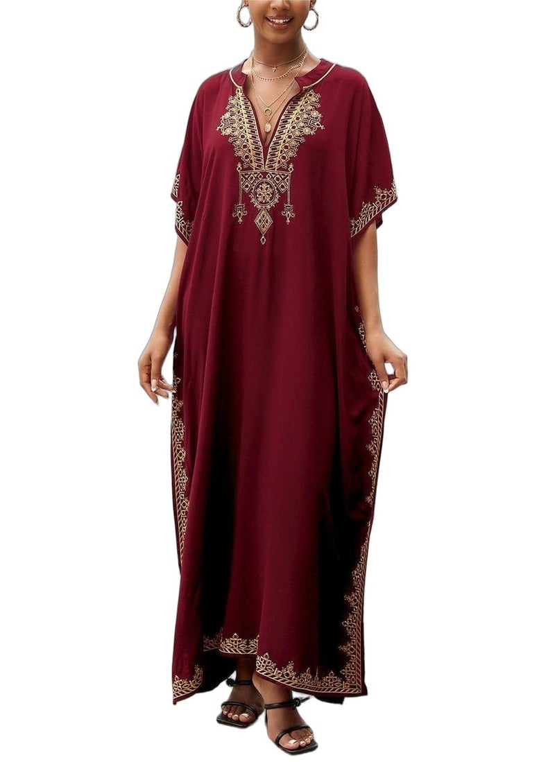 IMAGEKOPE Kaftan Dresses for Women Swimsuit Coverup Plus Size Beach Caftan Cover Ups for Swimwear Embroidery - Image 1