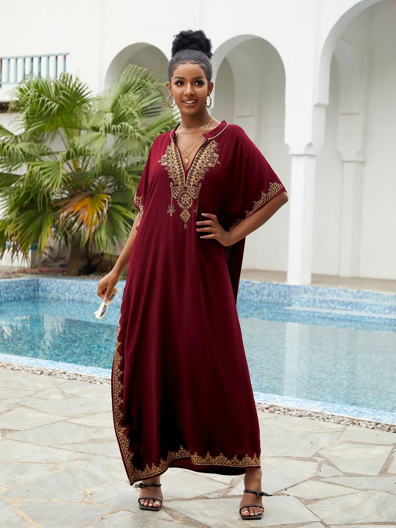 IMAGEKOPE Kaftan Dresses for Women Swimsuit Coverup Plus Size Beach Caftan Cover Ups for Swimwear Embroidery - Image 2