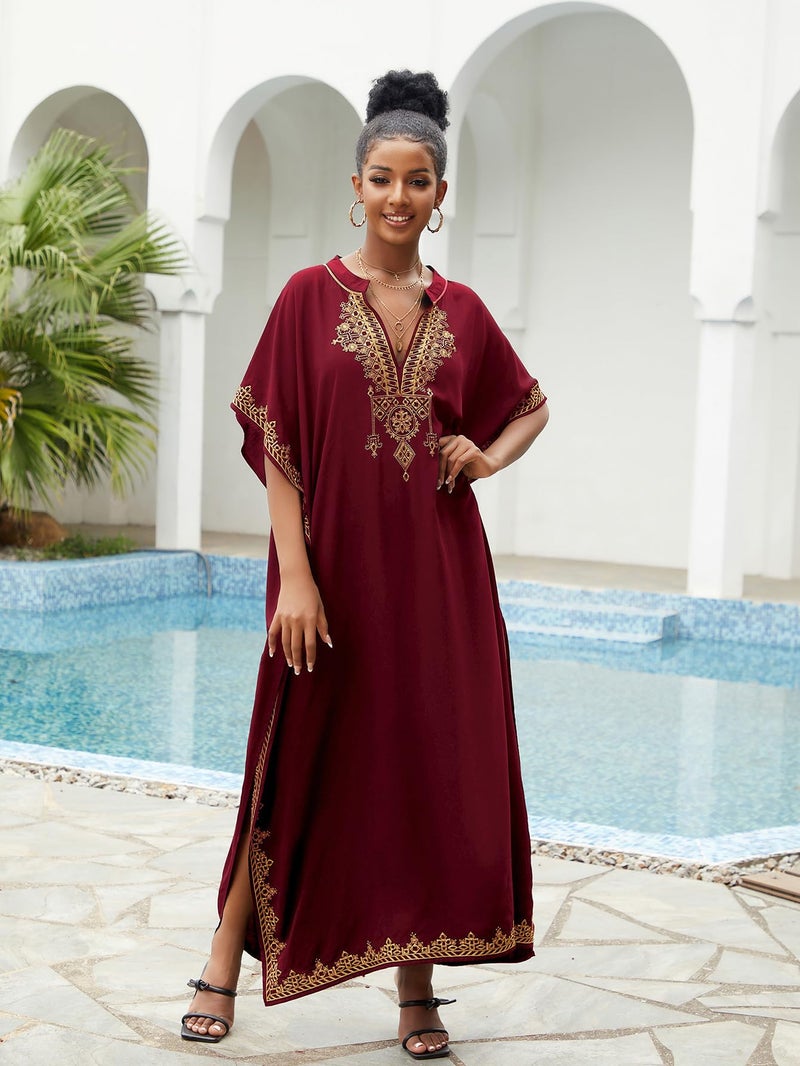 IMAGEKOPE Kaftan Dresses for Women Swimsuit Coverup Plus Size Beach Caftan Cover Ups for Swimwear Embroidery - Image 3