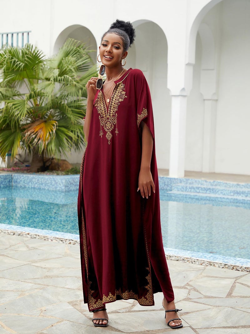 IMAGEKOPE Kaftan Dresses for Women Swimsuit Coverup Plus Size Beach Caftan Cover Ups for Swimwear Embroidery - Image 5