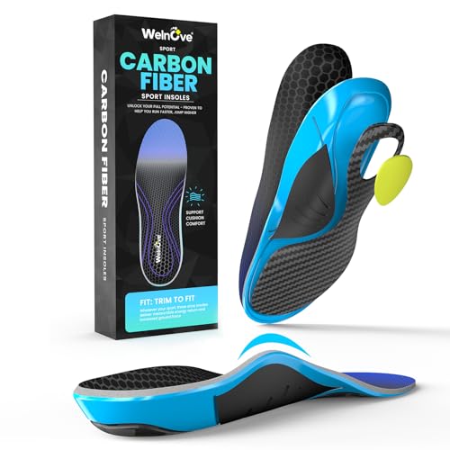 Welnove Carbon Fiber Sports Insoles with Arch Support | Jump Higer & Run Faster Stabilize Better Athletic Insoles for Running, Basketball | Shock Absorption & Energy Return,NOT for Cleats-M - Image 1