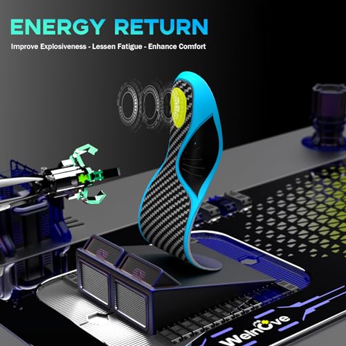 Welnove Carbon Fiber Sports Insoles with Arch Support | Jump Higer & Run Faster Stabilize Better Athletic Insoles for Running, Basketball | Shock Absorption & Energy Return,NOT for Cleats-M - Image 3