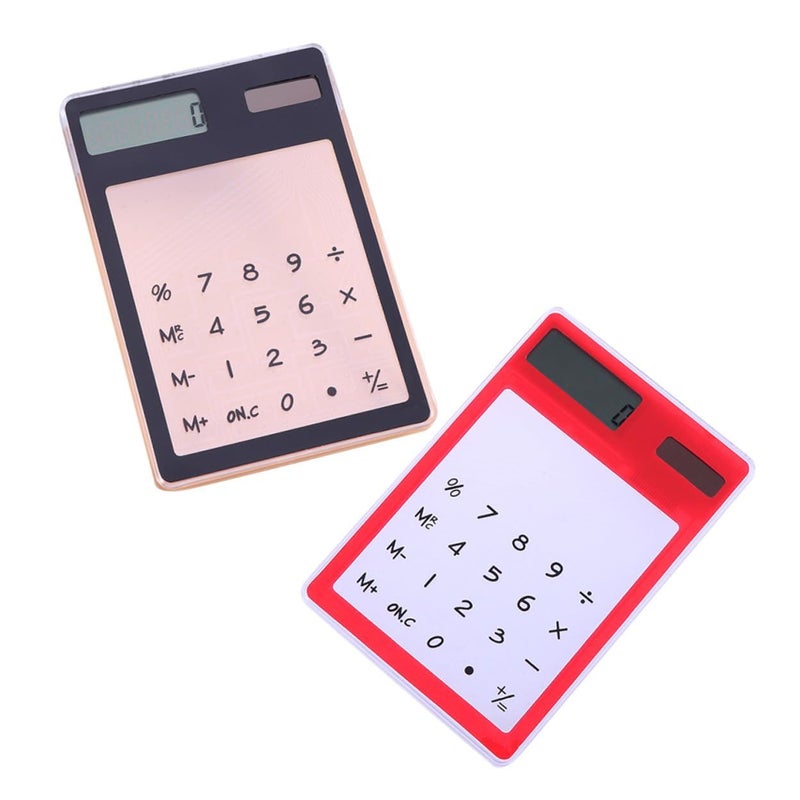 2 Pcs Ultra Thin Solar Calculator Transparent Touch Screen For Home Office School Red Black - Image 2