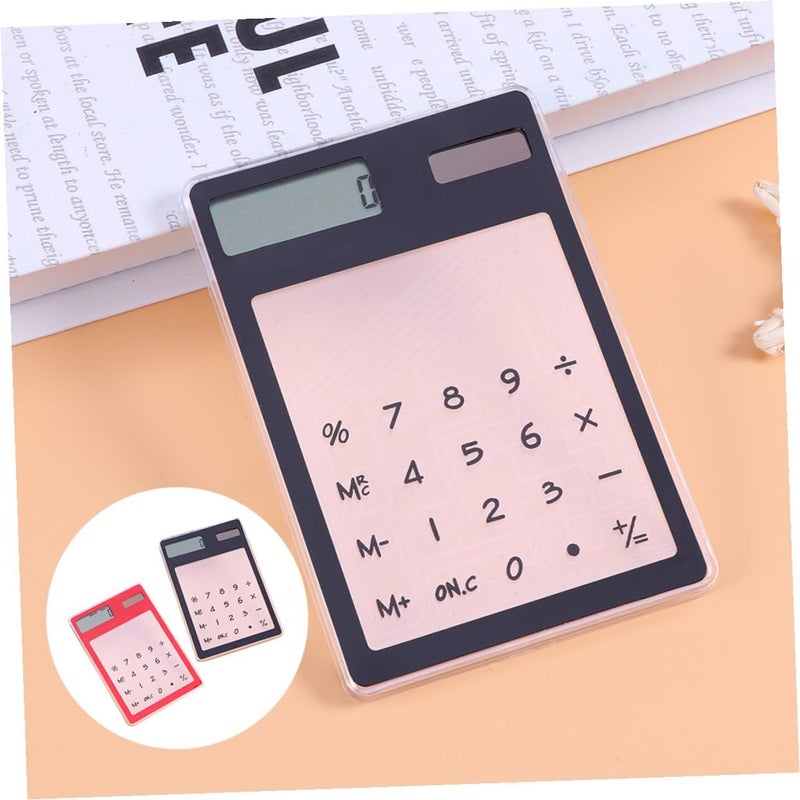 2 Pcs Ultra Thin Solar Calculator Transparent Touch Screen For Home Office School Red Black - Image 5