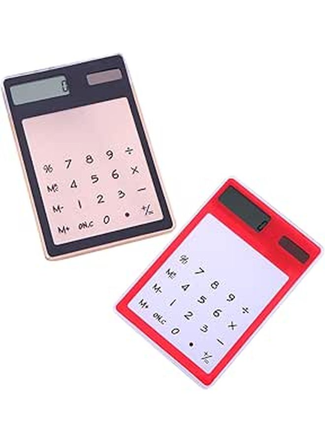2 Pcs Ultra Thin Solar Calculator Transparent Touch Screen For Home Office School Red Black - Image 1
