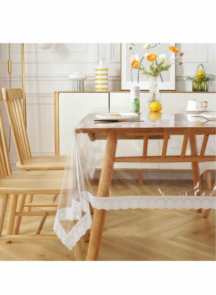 Captaintech Clear Plastic Tablecloth Rectangle PVC Protector Vinyl Waterproof Oil Wipeable ProofTablecloth Cover Table Top Transparent Table Clothes for Rectangle Tables Wood Furniture 59x74inch Lace Boho  - Image 1