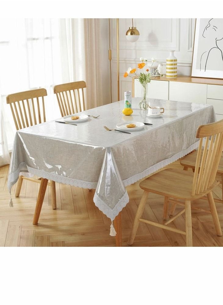 Captaintech Clear Plastic Tablecloth Rectangle PVC Protector Vinyl Waterproof Oil Wipeable ProofTablecloth Cover Table Top Transparent Table Clothes for Rectangle Tables Wood Furniture 59x74inch Lace Boho  - Image 2