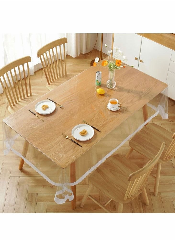 Captaintech Clear Plastic Tablecloth Rectangle PVC Protector Vinyl Waterproof Oil Wipeable ProofTablecloth Cover Table Top Transparent Table Clothes for Rectangle Tables Wood Furniture 59x74inch Lace Boho  - Image 3