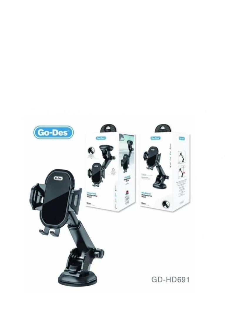 GO-DES Go Des GD-HD691 Windsheild Shockproof Car Mount Car Mobile Holder Black - Image 1