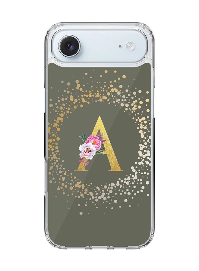 Stylizedd Classic Clear MagSafe Case for iPhone 17 Air , Hybrid Soft Case Flexible Edges Anti Drop TPU PC Gel Thin Transparent Cover [ Designed for iPhone 17 Air ] - Custom Monogram Initial Letter Floral Pattern Alphabet - A  (Olive Green ) - Image 1