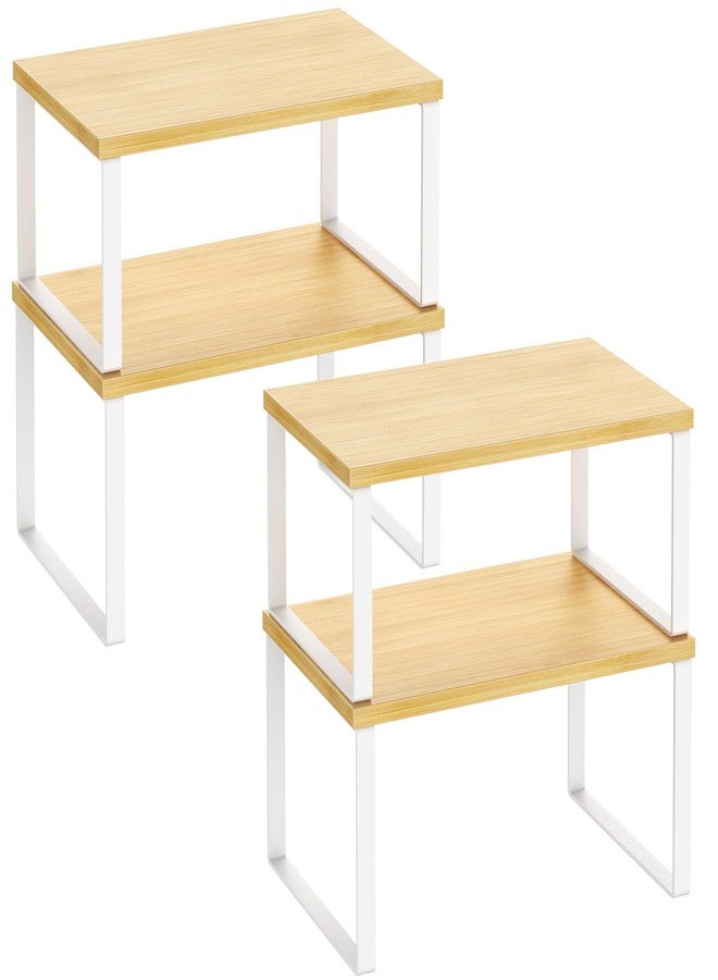 Selefrecos Kitchen Cabinet Organizer Set of 4, Cabinet Organizer Shelf Kitchen Counter Shelves, White+Bamboo - Image 1