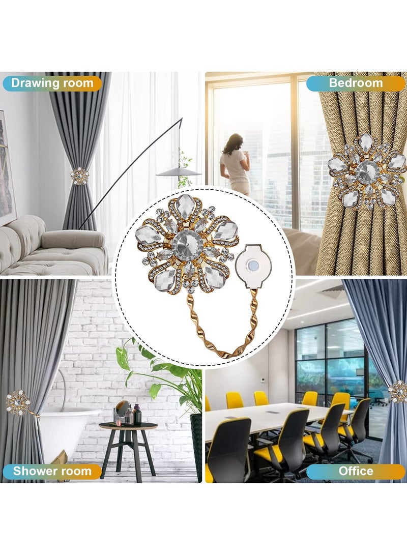 SOLARAE 2 Pcs Curtain Tiebacks, Luxury Crystal Curtain Tieback, Magnetic Curtain Holdback with High-elastic Spring Wire for Living Room, Bedroom, Office (Gold) - Image 3