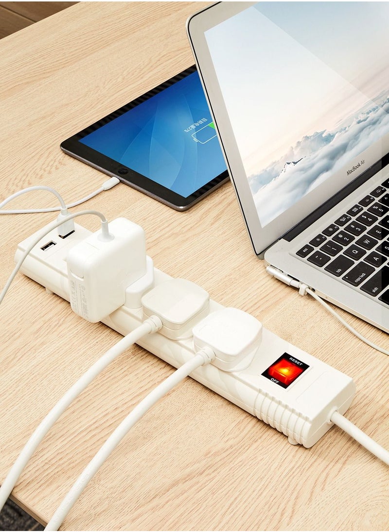 LAWAZIM - 4-Way Extension Cable with On/Off Switch & 2 USB Ports - 5 Meter - Power Strip with Surge Protection, Multiple Outlets, and Charging Ports - Ideal for Home, Office, and Electronics Use - Image 1