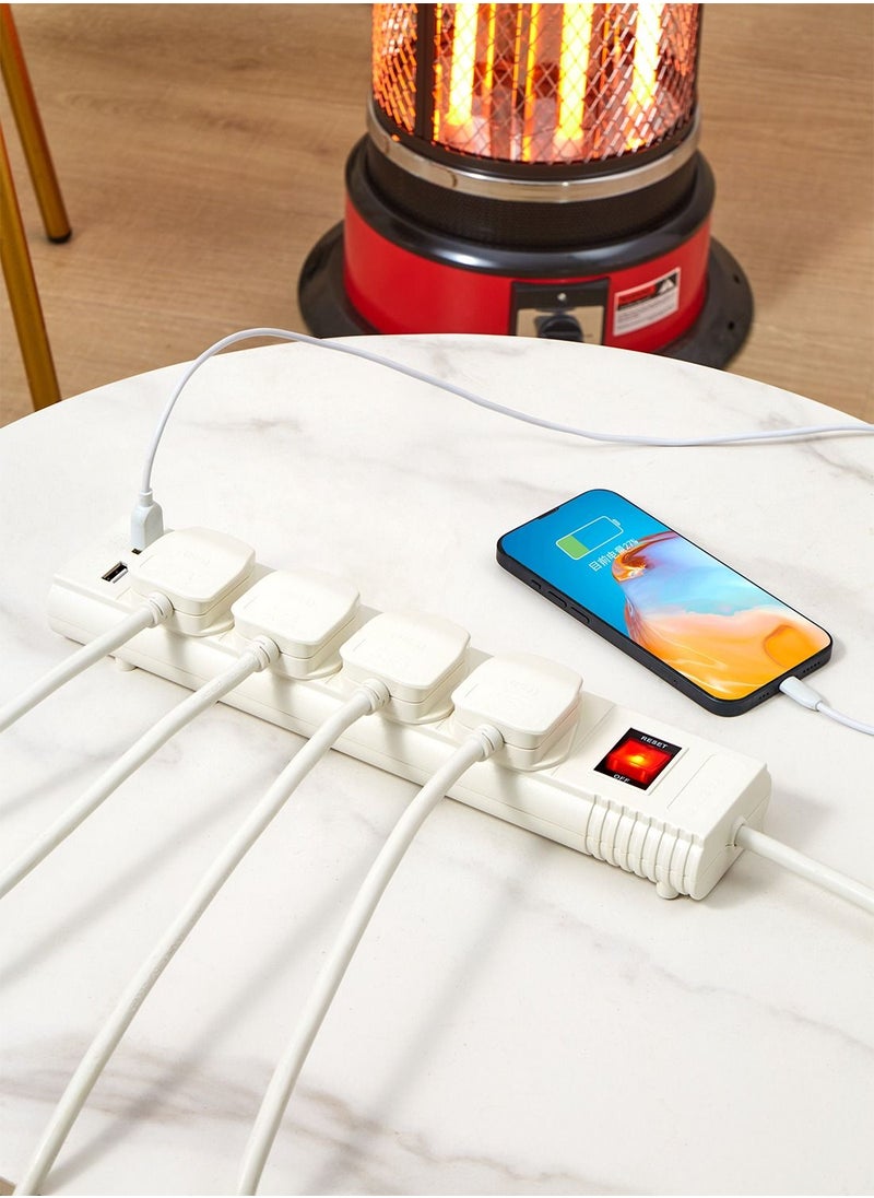 LAWAZIM - 4-Way Extension Cable with On/Off Switch & 2 USB Ports - 5 Meter - Power Strip with Surge Protection, Multiple Outlets, and Charging Ports - Ideal for Home, Office, and Electronics Use - Image 1