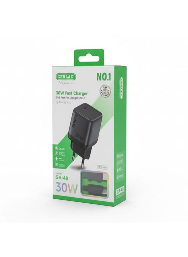 GERLAX GA-48 30W Fast Wall Charger with Type-C to Type-C Cable 1m, Single Type-C Port PD Fast Charging Adapter, Compact Mini Design, Intelligent Safety Protection, Quick Charge Compatible for All Devices - Image 3