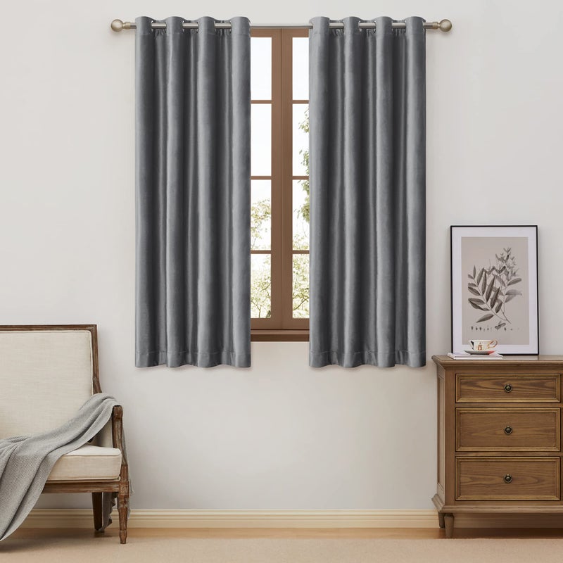 BULBUL Dark Grey Velvet Window Curtains 63 inch Length- 2 Panels Living Room Gray Blackout Window Drapes Curtains Thermal Insulated Room Darkening Decor Grommet Curtains for Bedroom - Image 1