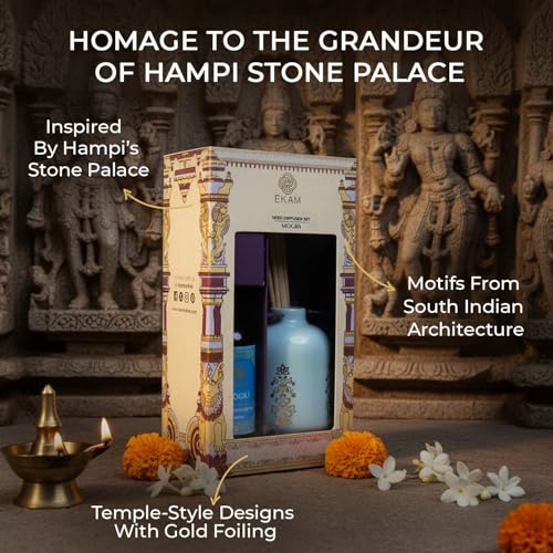 EKAM 2025–26 Festive Fragrance Gift Set | Reed Diffuser Set| Mogra | Inspired by Stone Palace | Flameless Alternative | Perfect for Festivals, Celebrations, Gifting, Wedding, Home Décor - Image 4