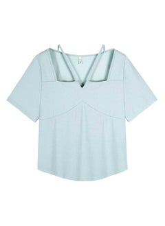 Short Sweet And Spicy Style Halter Square Collar T-shirt Women's Summer Chubby Girl Plus Size Shoulder Solid Color Slimming Top 63028