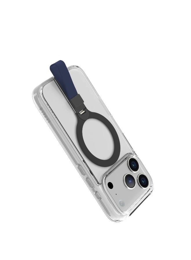 LEVELO iPhone 17 Pro Max MagSafe Spira Grip Case / Anti-Scratch Transparent Frame / 360° Rotating Metal Kickstand / Shock-Resistant Bumper / MagSafe Compatible / Built-In Kick Stand / Strong Magnets - Midnight Blue - Image 3