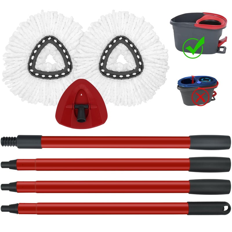 Mop Replace Heads Mop Handle and Mop Base Replacement for O Cedar EasyWring 1Tank Spin Mop System 2 Microfiber Mop Head Refills 4Section Iron Mop Handle 3058in and 1 Mop Head Cover SetNo Bucket