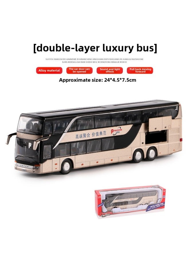 Large Double-decker Bus Toy Open Door Bus Model Kids Bus Boy Alloy Bus Play Special Olympics-Color:Gold Double Layer Luxury Bus♜  - Image 1