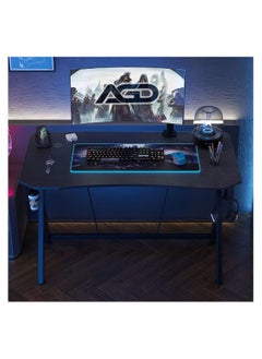 AGD Gaming Desk 120 cm, Small Gaming Desk, Gift Idea, PC Computer Desk, Home Office Desk Workstation with Carbon Fiber Surface, Gaming Table with Headphone Hook and Cup Holder  - Image 5